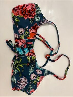 Floral Swimsuit Top - Navy with Pink Bloom